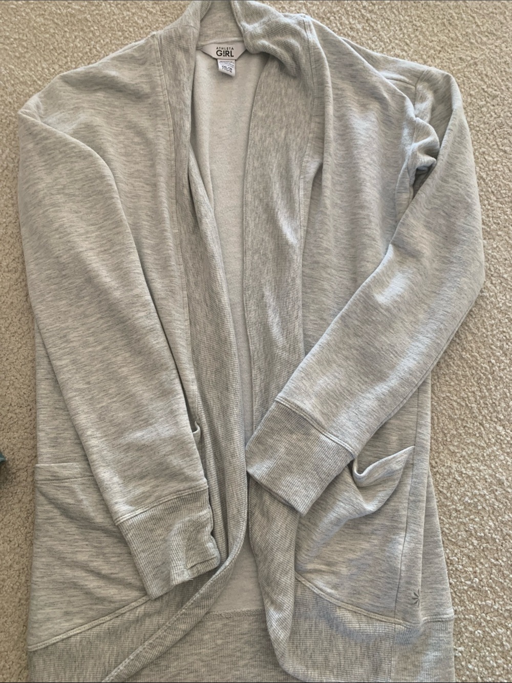 Athleta Light Heather Gray Open-Front Cardigan